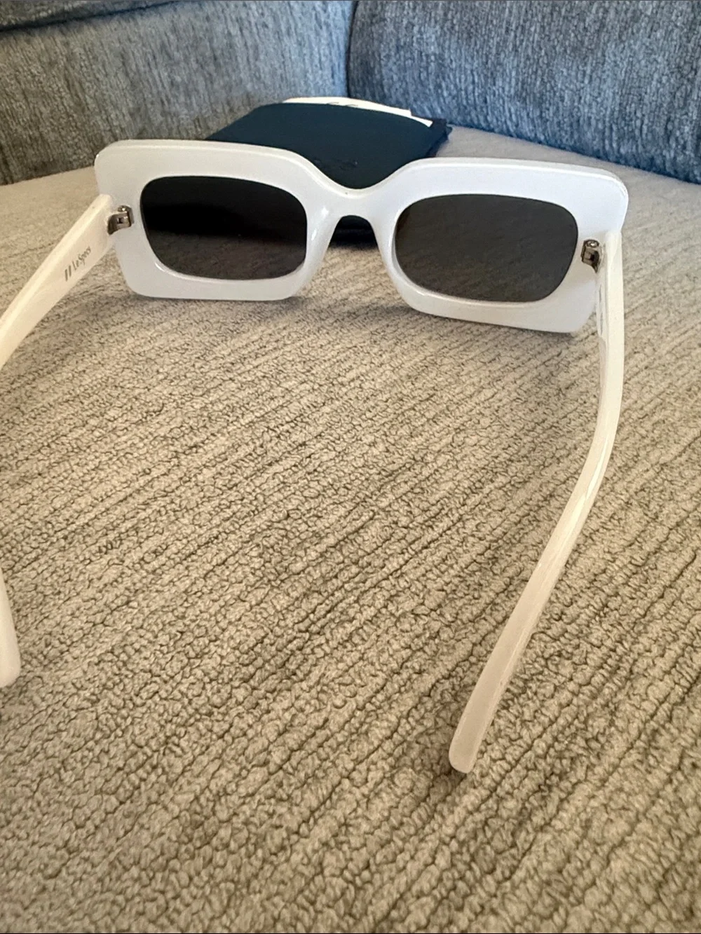 Le Specs White Rectangular Retro Sunglasses with Gray Lenses